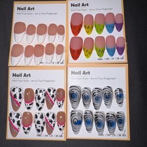4 Sets Handmade Press On Nails (Size L)